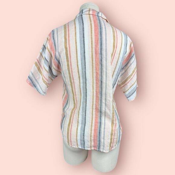 GARNET HILL Oversized Striped Slub Linen Button Down Blouse | Size 6 - Picture 3 of 7